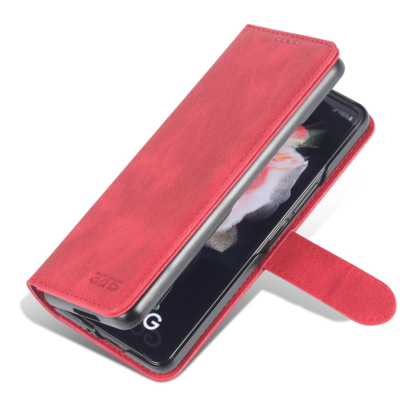 AZNS PU Leather Magnetic Clasp Closure Well-Protected Shockproof Phone Case with Stand Wallet for Samsung Galaxy Z Fold3 5G