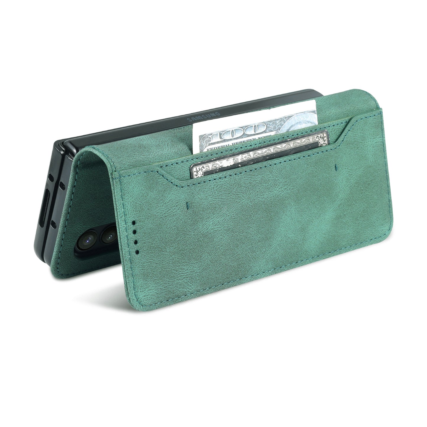 AZNS PU Leather Magnetic Clasp Closure Well-Protected Shockproof Phone Case with Stand Wallet for Samsung Galaxy Z Fold3 5G