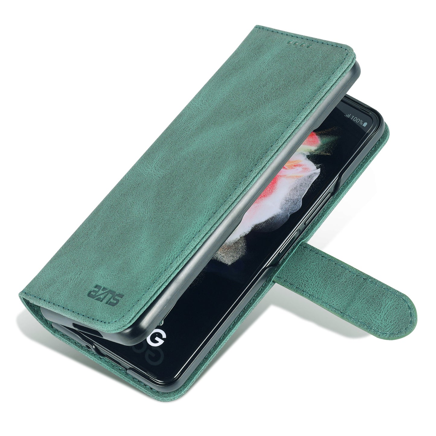 AZNS PU Leather Magnetic Clasp Closure Well-Protected Shockproof Phone Case with Stand Wallet for Samsung Galaxy Z Fold3 5G