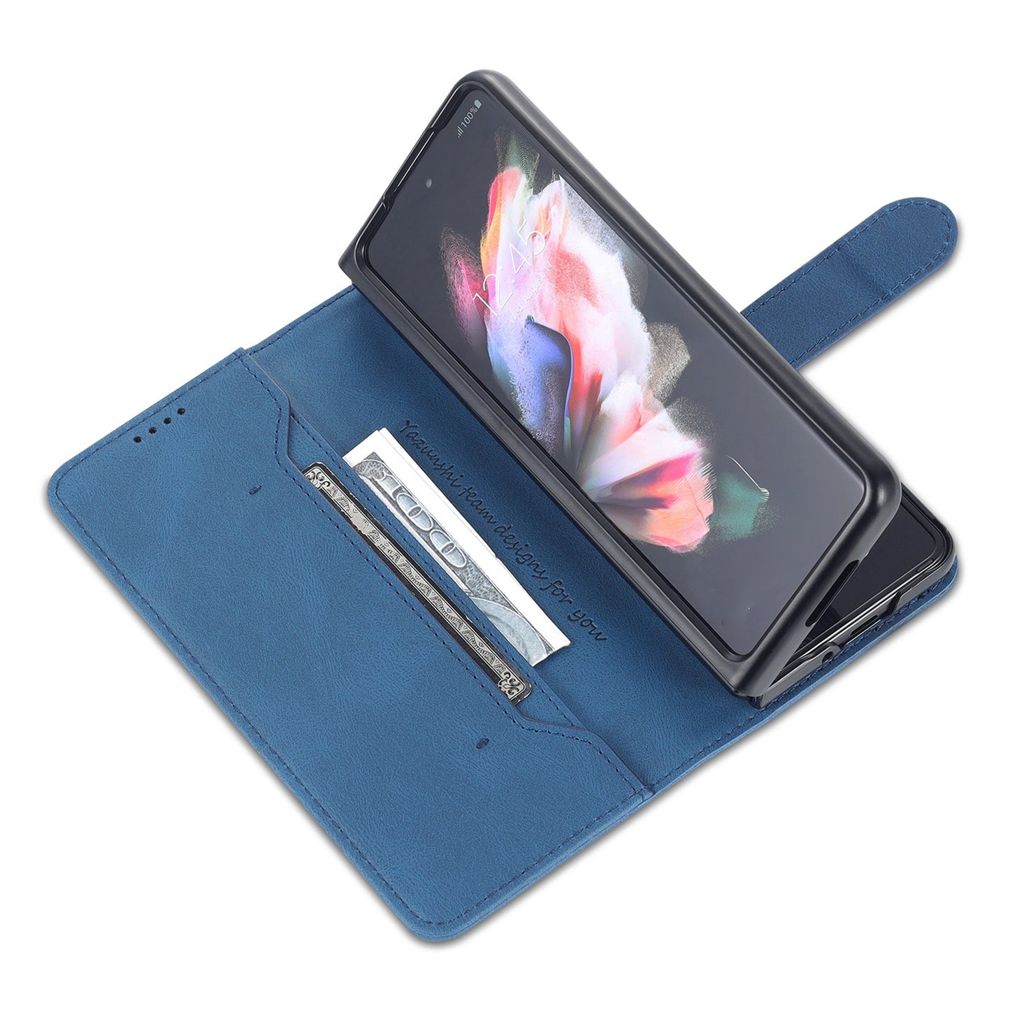 AZNS PU Leather Magnetic Clasp Closure Well-Protected Shockproof Phone Case with Stand Wallet for Samsung Galaxy Z Fold3 5G