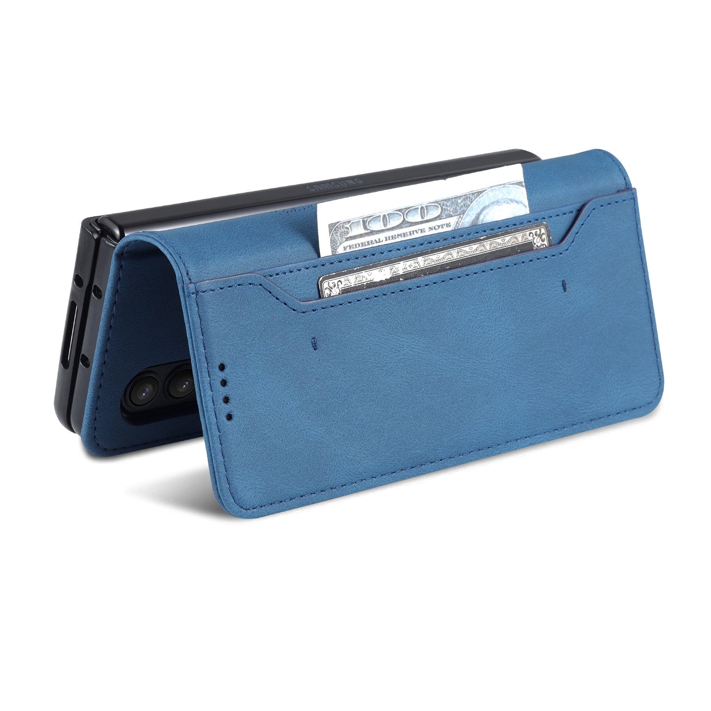 AZNS PU Leather Magnetic Clasp Closure Well-Protected Shockproof Phone Case with Stand Wallet for Samsung Galaxy Z Fold3 5G
