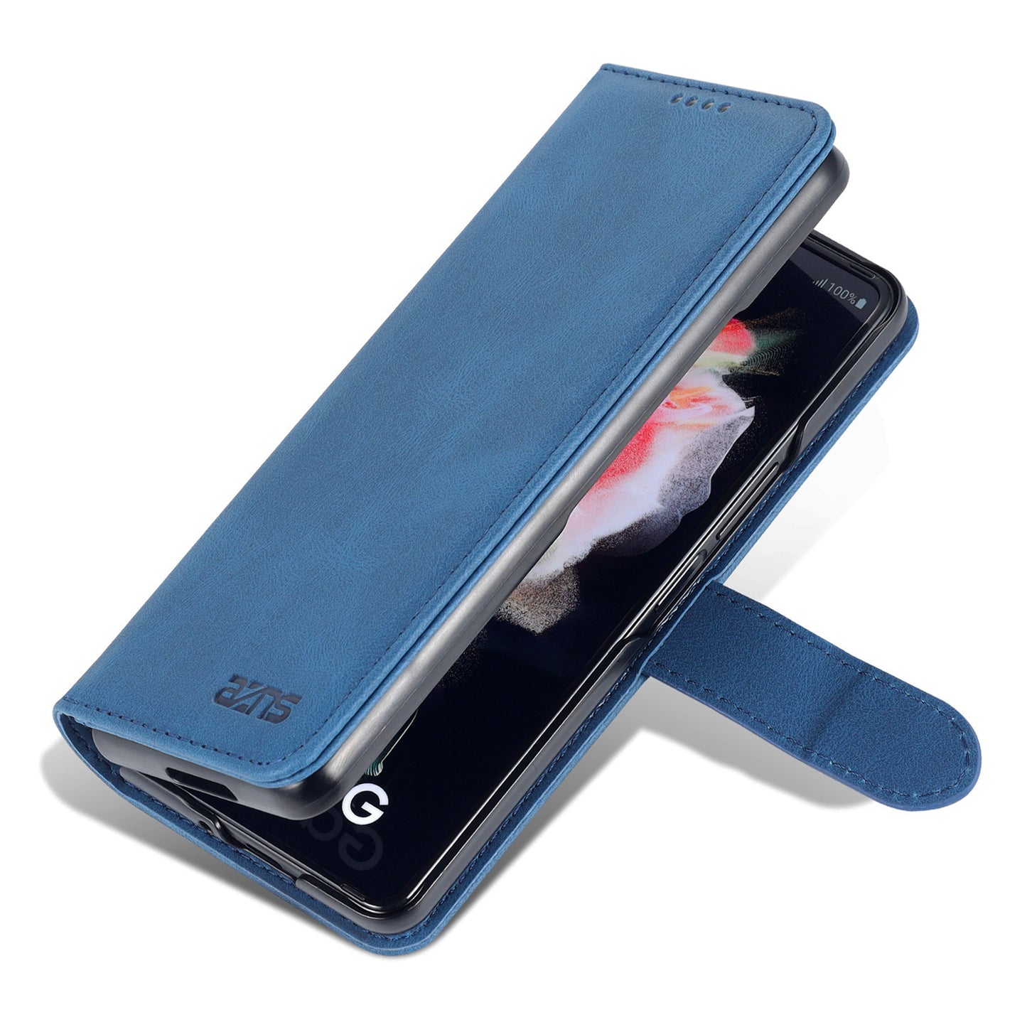 AZNS PU Leather Magnetic Clasp Closure Well-Protected Shockproof Phone Case with Stand Wallet for Samsung Galaxy Z Fold3 5G