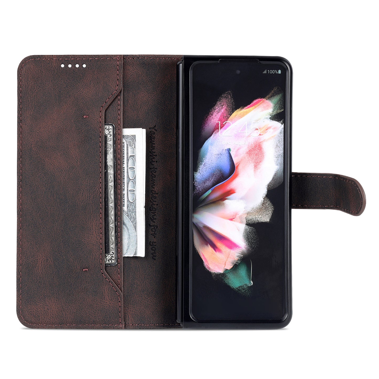 AZNS PU Leather Magnetic Clasp Closure Well-Protected Shockproof Phone Case with Stand Wallet for Samsung Galaxy Z Fold3 5G
