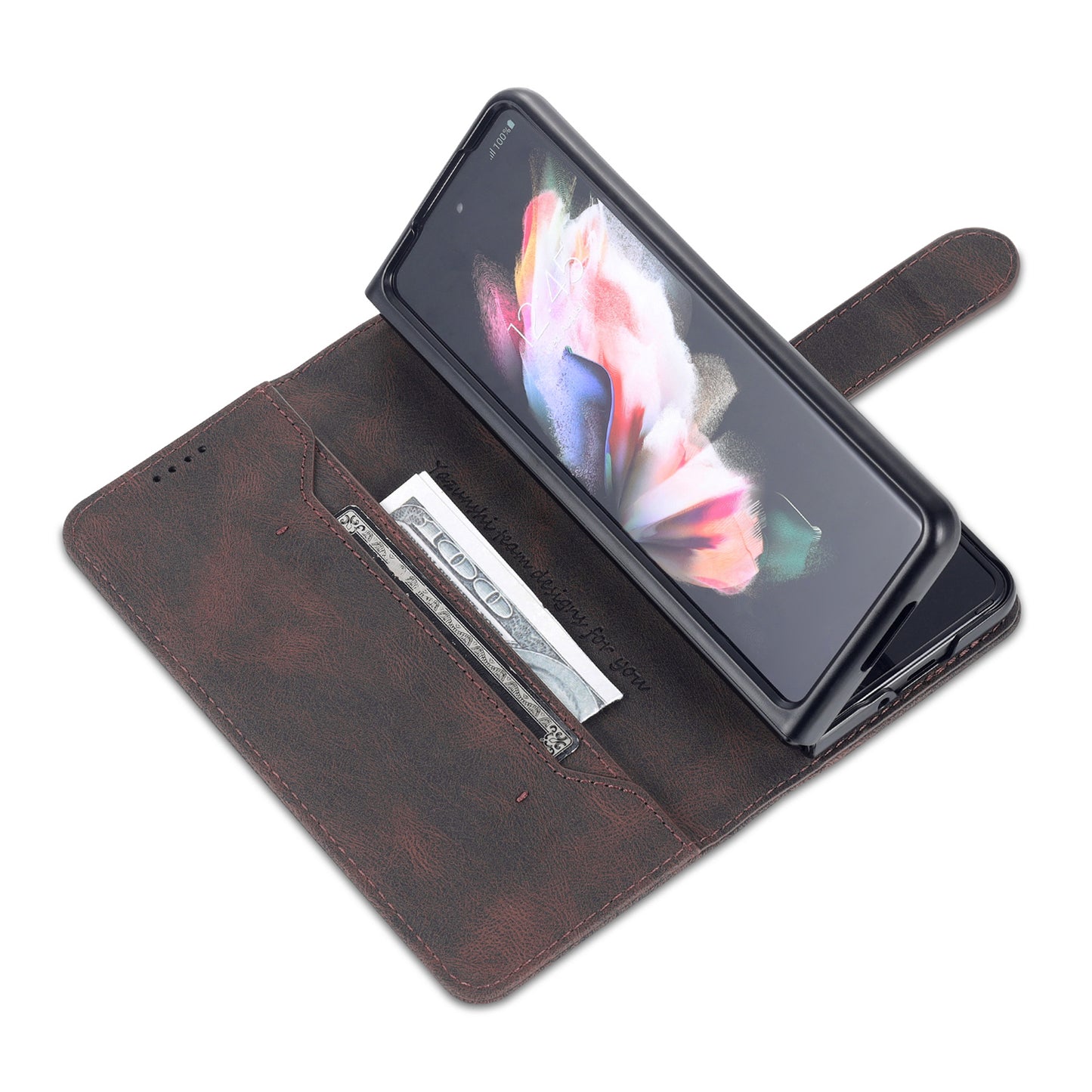 AZNS PU Leather Magnetic Clasp Closure Well-Protected Shockproof Phone Case with Stand Wallet for Samsung Galaxy Z Fold3 5G