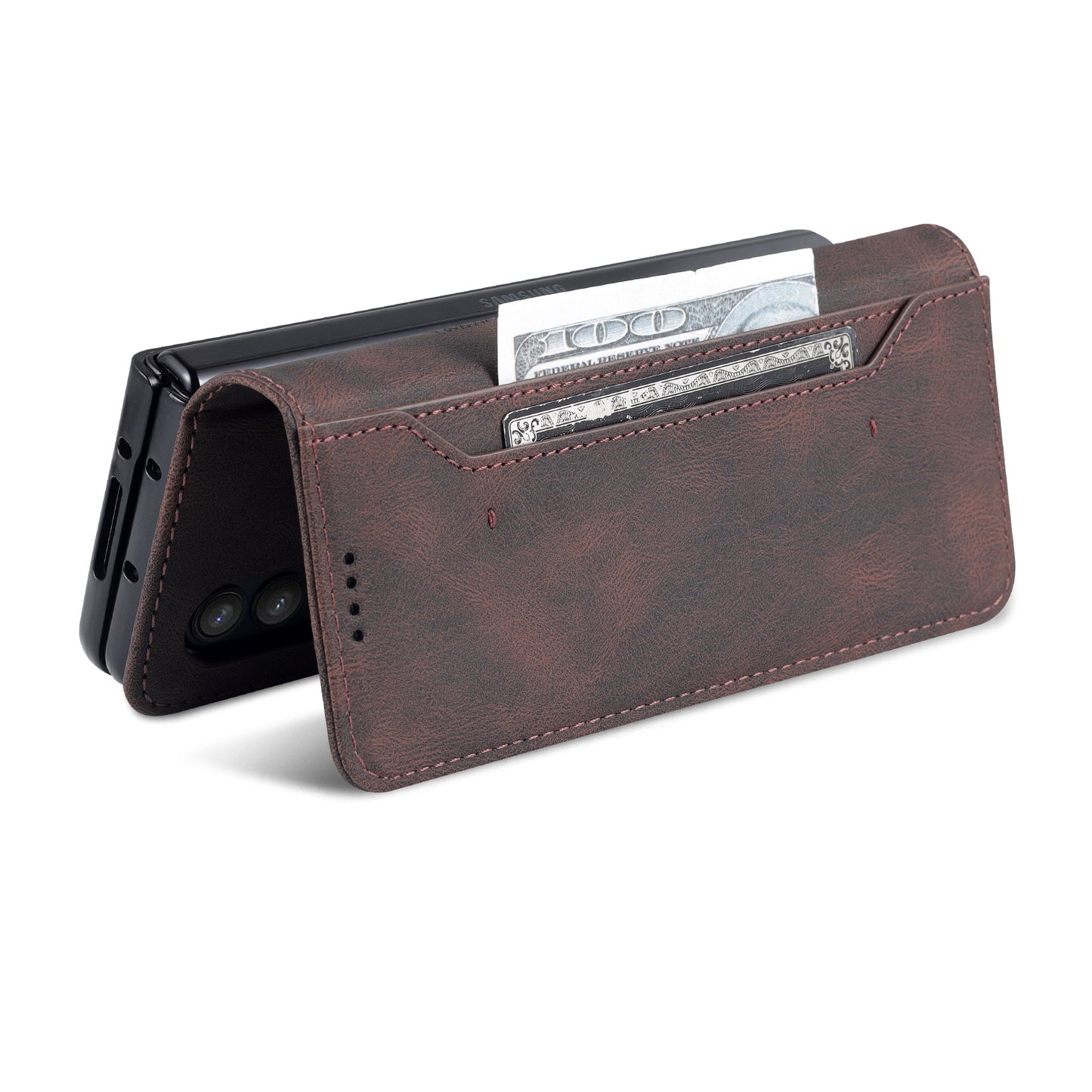 AZNS PU Leather Magnetic Clasp Closure Well-Protected Shockproof Phone Case with Stand Wallet for Samsung Galaxy Z Fold3 5G