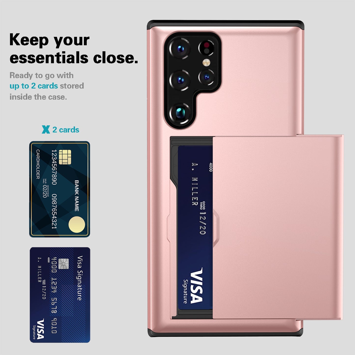 Slide Card Holder Anti-drop Well-protected Smooth PC + TPU Hybrid Phone Case for Samsung Galaxy S22 Ultra 5G