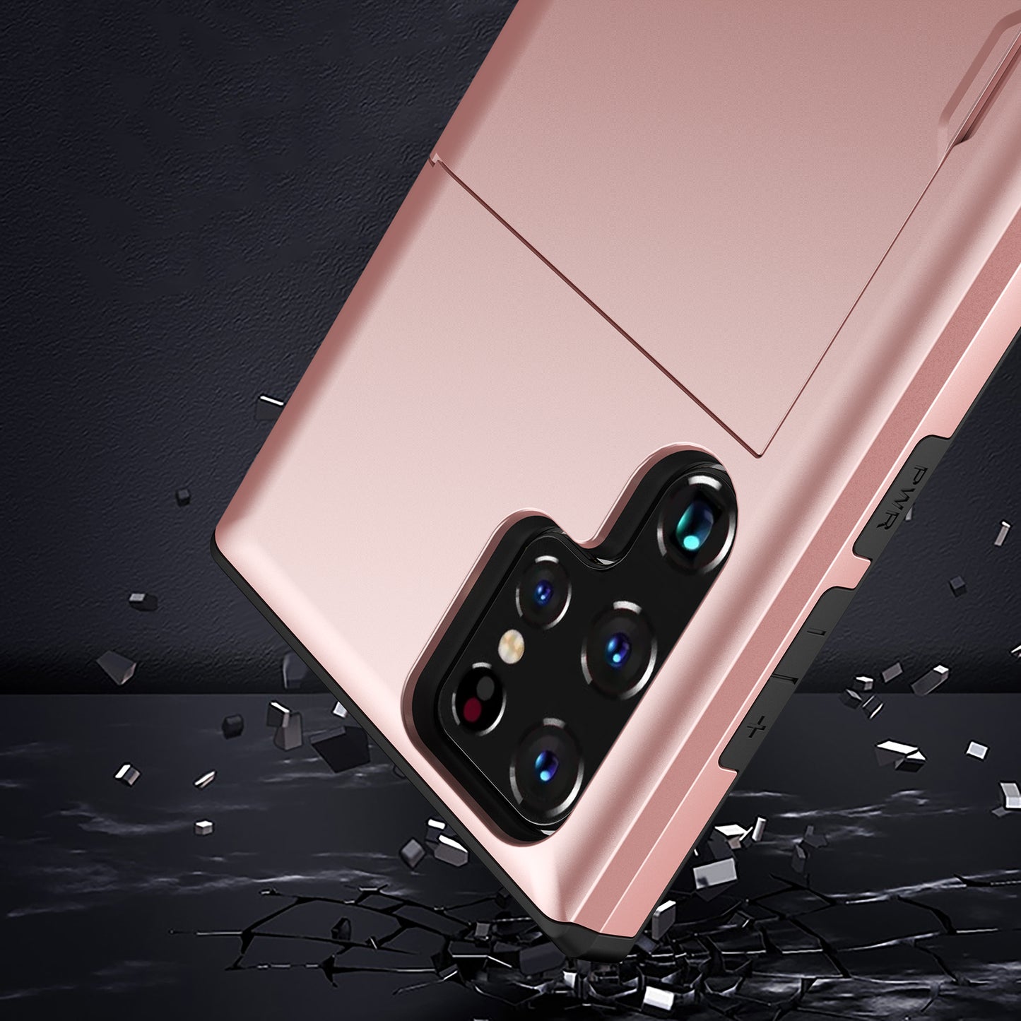 Slide Card Holder Anti-drop Well-protected Smooth PC + TPU Hybrid Phone Case for Samsung Galaxy S22 Ultra 5G