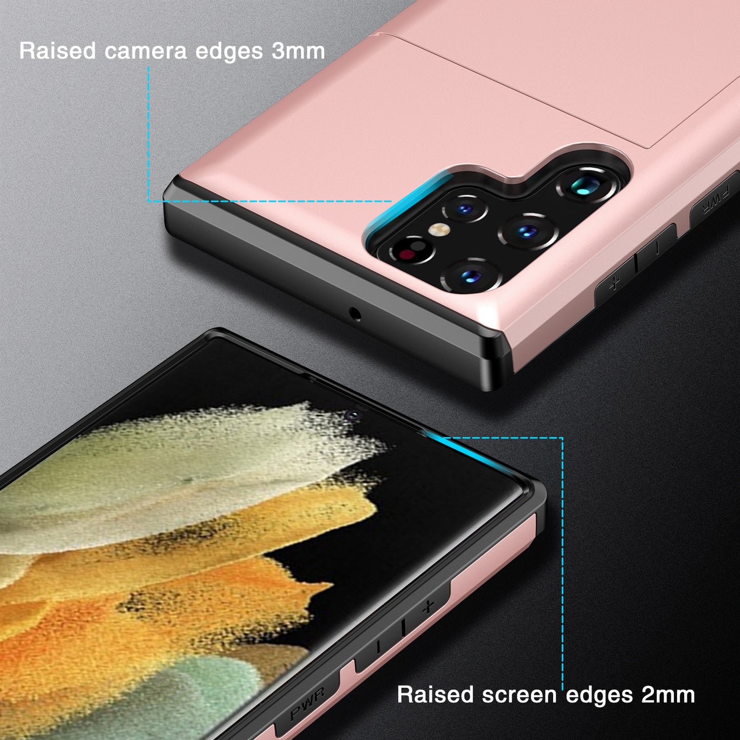 Slide Card Holder Anti-drop Well-protected Smooth PC + TPU Hybrid Phone Case for Samsung Galaxy S22 Ultra 5G
