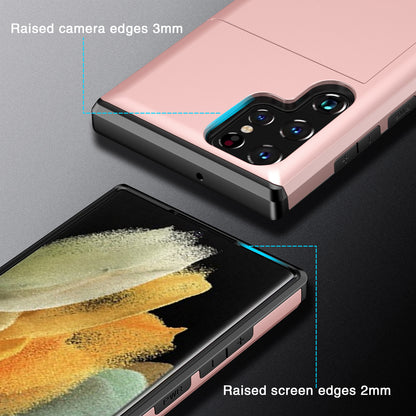 Slide Card Holder Anti-drop Well-protected Smooth PC + TPU Hybrid Phone Case for Samsung Galaxy S22 Ultra 5G