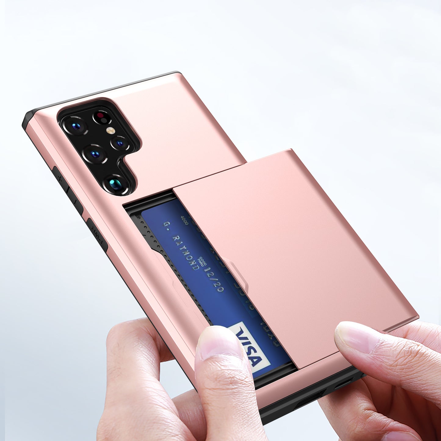 Slide Card Holder Anti-drop Well-protected Smooth PC + TPU Hybrid Phone Case for Samsung Galaxy S22 Ultra 5G