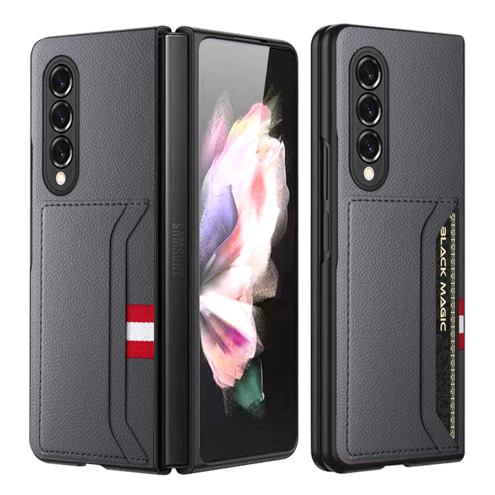 Soft Microfiber Lining Litchi Texture Dual Card Slots Design PU Leather + PC Hybrid Phone Case for Samsung Galaxy Z Fold3 5G