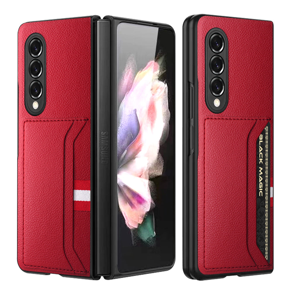 Soft Microfiber Lining Litchi Texture Dual Card Slots Design PU Leather + PC Hybrid Phone Case for Samsung Galaxy Z Fold3 5G