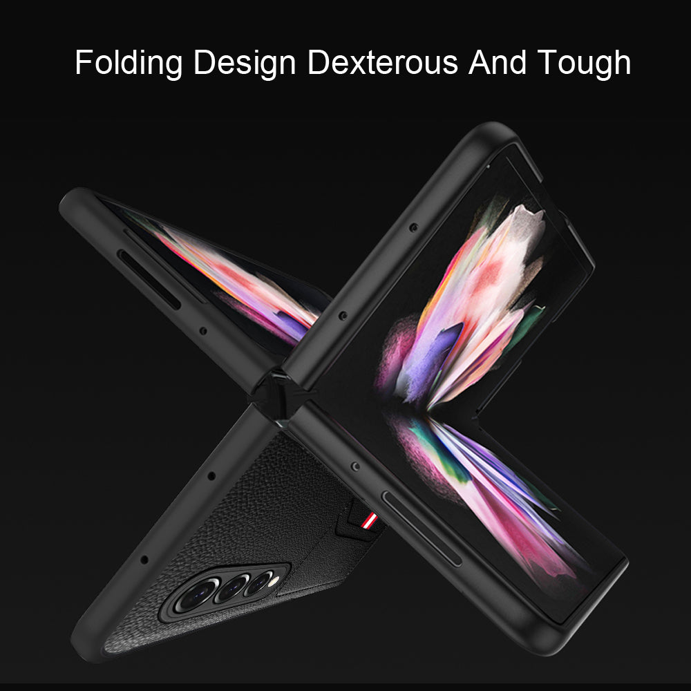 Soft Microfiber Lining Litchi Texture Dual Card Slots Design PU Leather + PC Hybrid Phone Case for Samsung Galaxy Z Fold3 5G