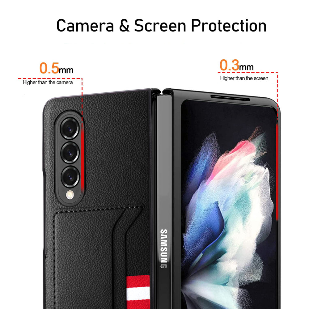 Soft Microfiber Lining Litchi Texture Dual Card Slots Design PU Leather + PC Hybrid Phone Case for Samsung Galaxy Z Fold3 5G
