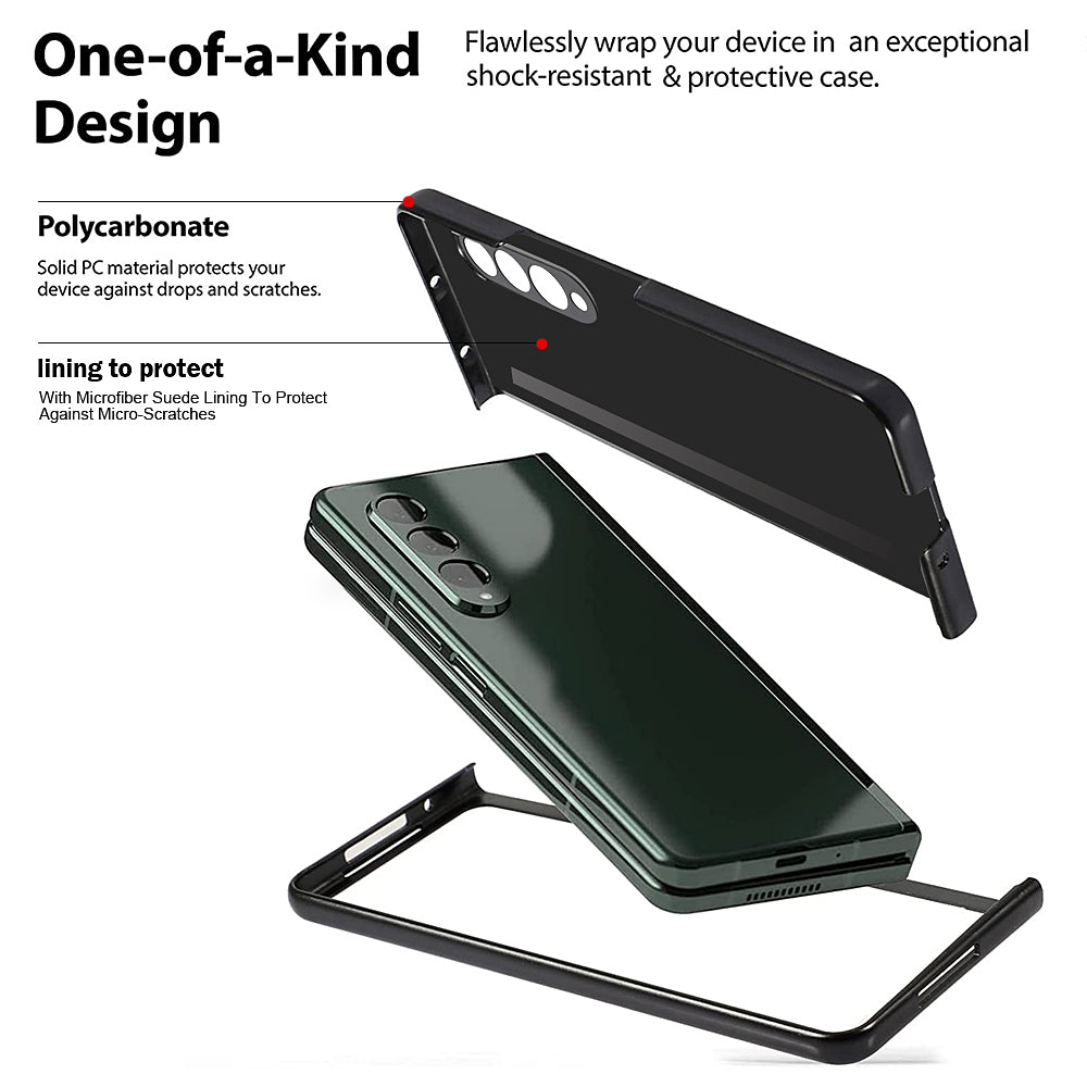 Soft Microfiber Lining Litchi Texture Dual Card Slots Design PU Leather + PC Hybrid Phone Case for Samsung Galaxy Z Fold3 5G