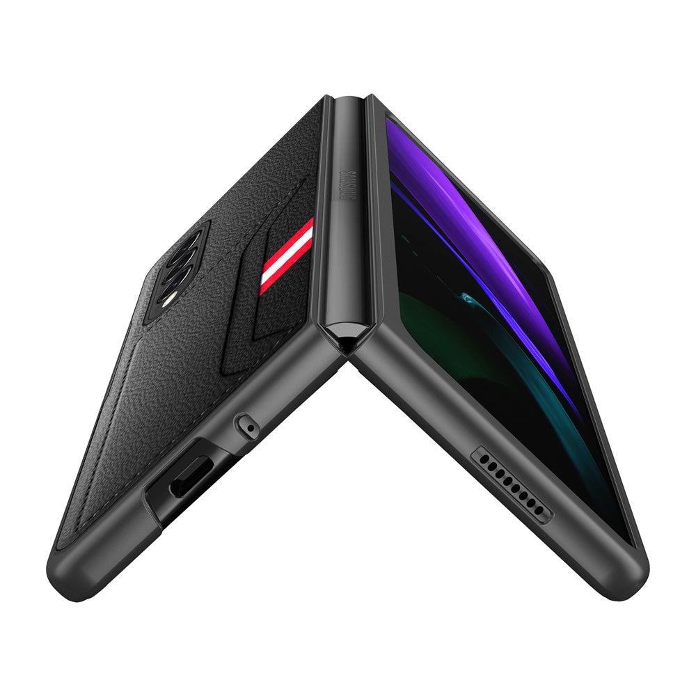 Soft Microfiber Lining Litchi Texture Dual Card Slots Design PU Leather + PC Hybrid Phone Case for Samsung Galaxy Z Fold3 5G