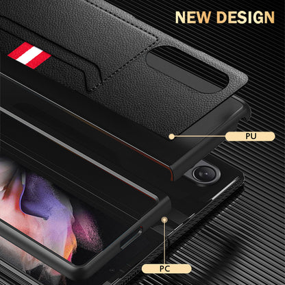 Soft Microfiber Lining Litchi Texture Dual Card Slots Design PU Leather + PC Hybrid Phone Case for Samsung Galaxy Z Fold3 5G