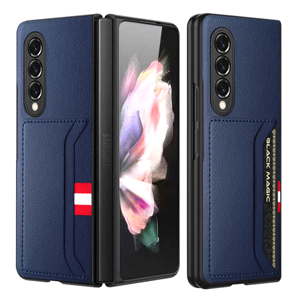 Soft Microfiber Lining Litchi Texture Dual Card Slots Design PU Leather + PC Hybrid Phone Case for Samsung Galaxy Z Fold3 5G