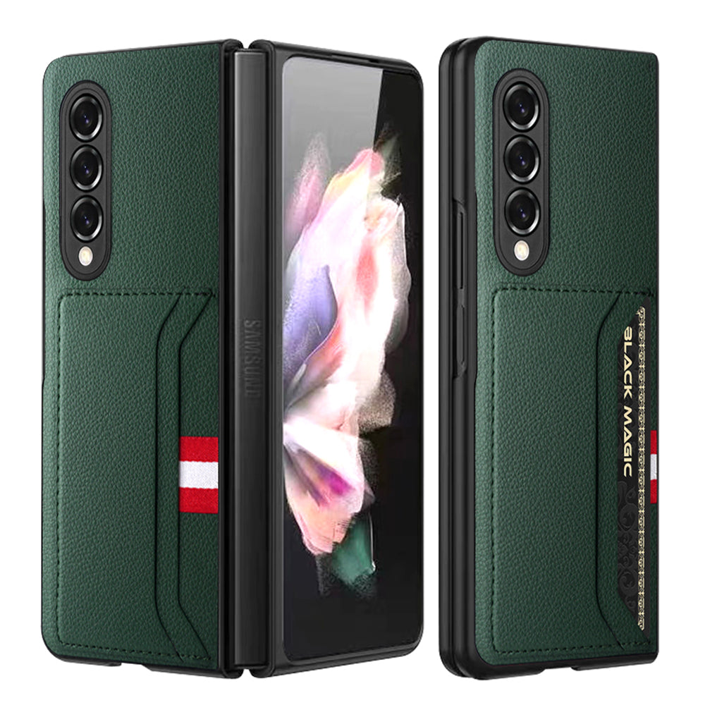 Soft Microfiber Lining Litchi Texture Dual Card Slots Design PU Leather + PC Hybrid Phone Case for Samsung Galaxy Z Fold3 5G