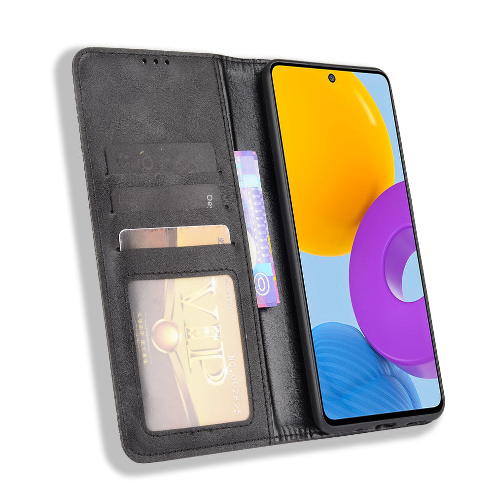 Retro Textured Surface Anti-Drop Phone Leather Case Wallet Stand Cover for Samsung Galaxy M52 5G