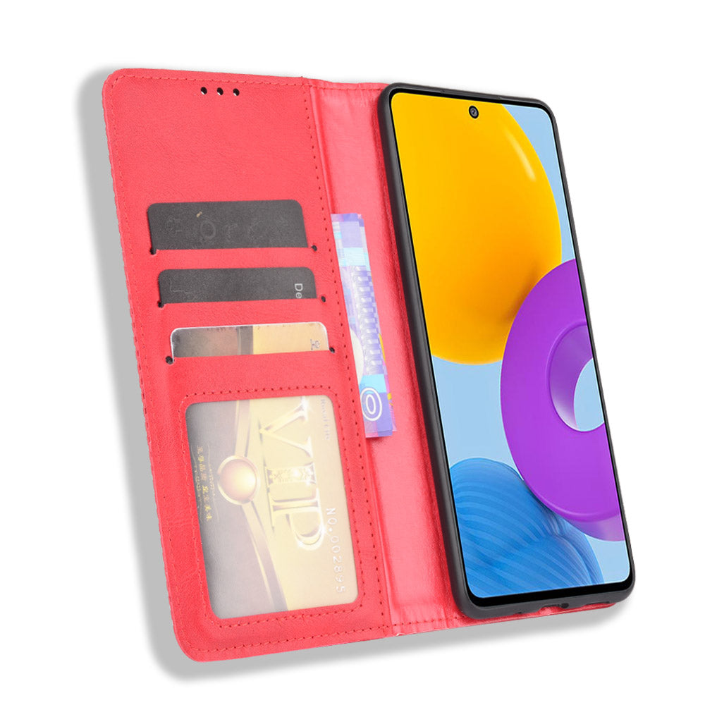 Retro Textured Surface Anti-Drop Phone Leather Case Wallet Stand Cover for Samsung Galaxy M52 5G