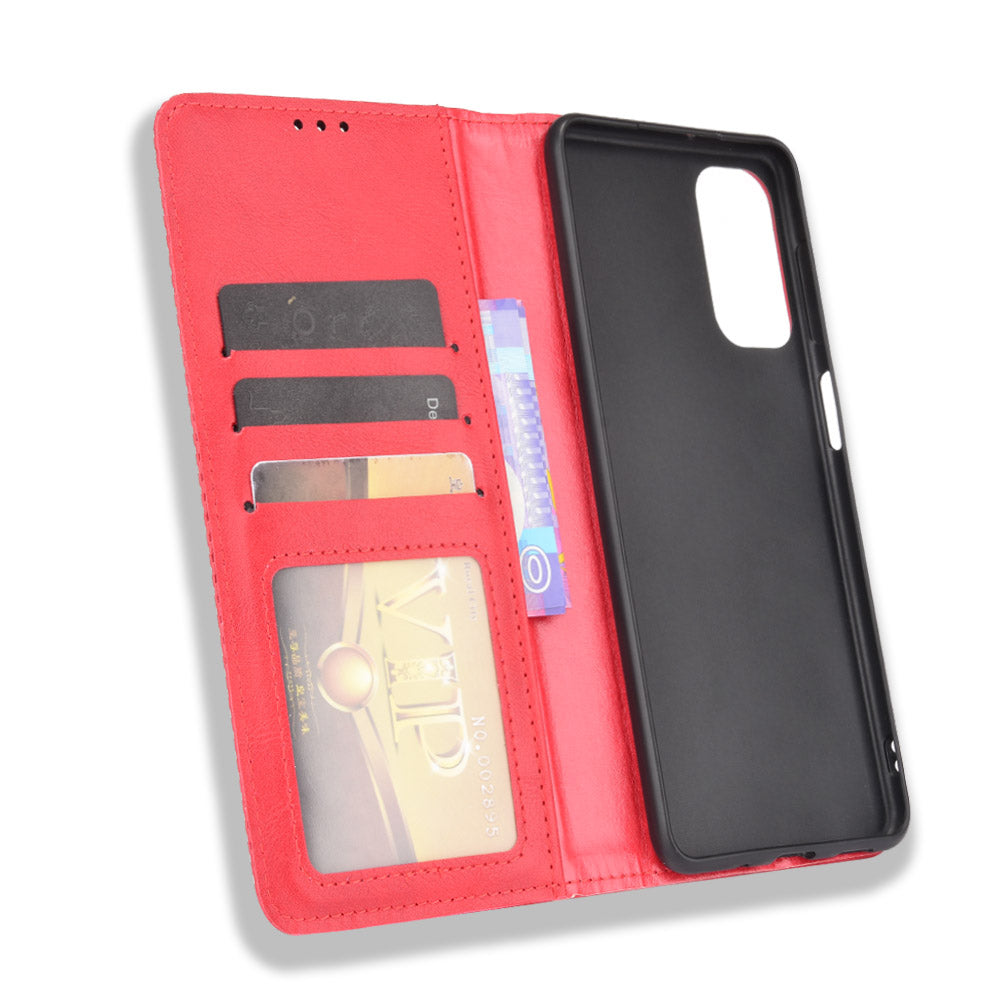 Retro Textured Surface Anti-Drop Phone Leather Case Wallet Stand Cover for Samsung Galaxy M52 5G