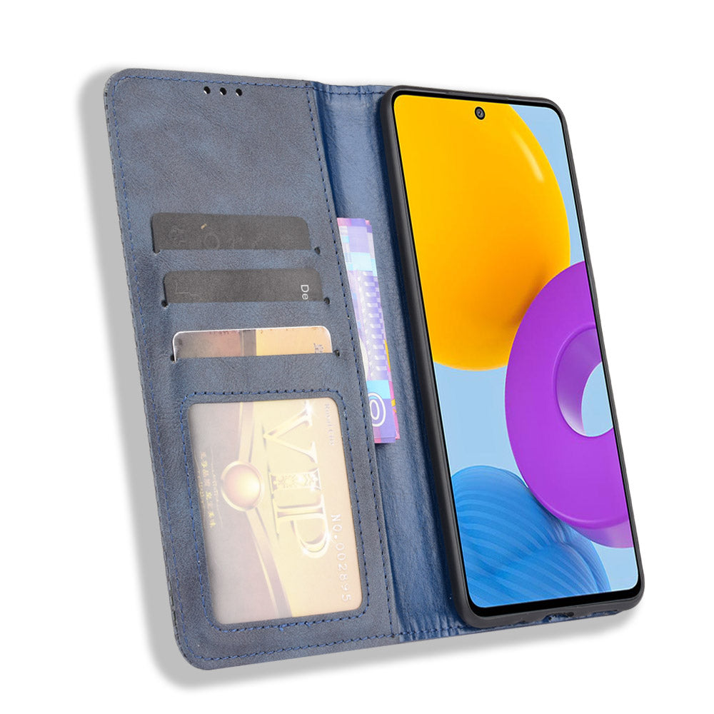 Retro Textured Surface Anti-Drop Phone Leather Case Wallet Stand Cover for Samsung Galaxy M52 5G