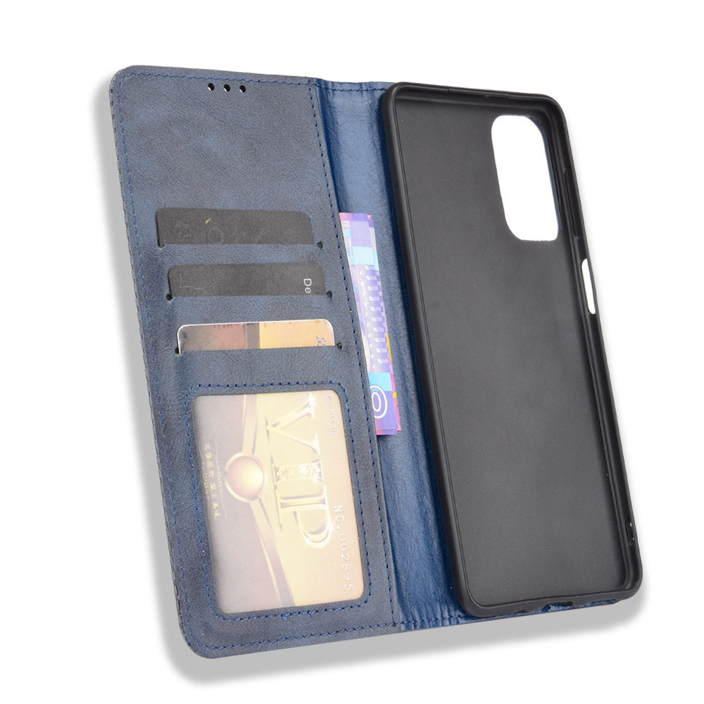 Retro Textured Surface Anti-Drop Phone Leather Case Wallet Stand Cover for Samsung Galaxy M52 5G