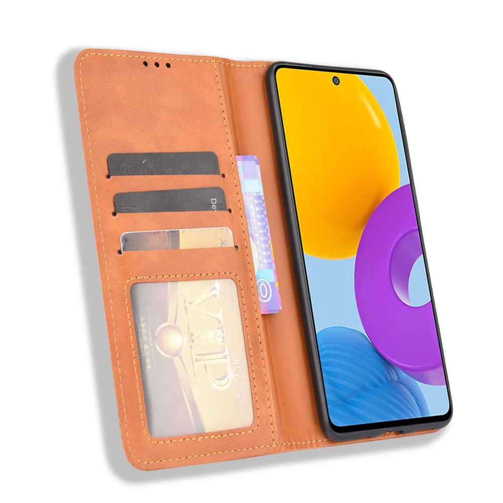 Retro Textured Surface Anti-Drop Phone Leather Case Wallet Stand Cover for Samsung Galaxy M52 5G