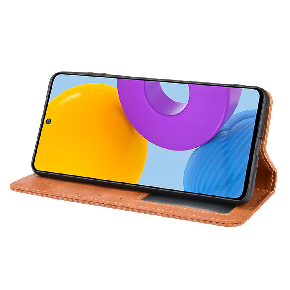 Retro Textured Surface Anti-Drop Phone Leather Case Wallet Stand Cover for Samsung Galaxy M52 5G