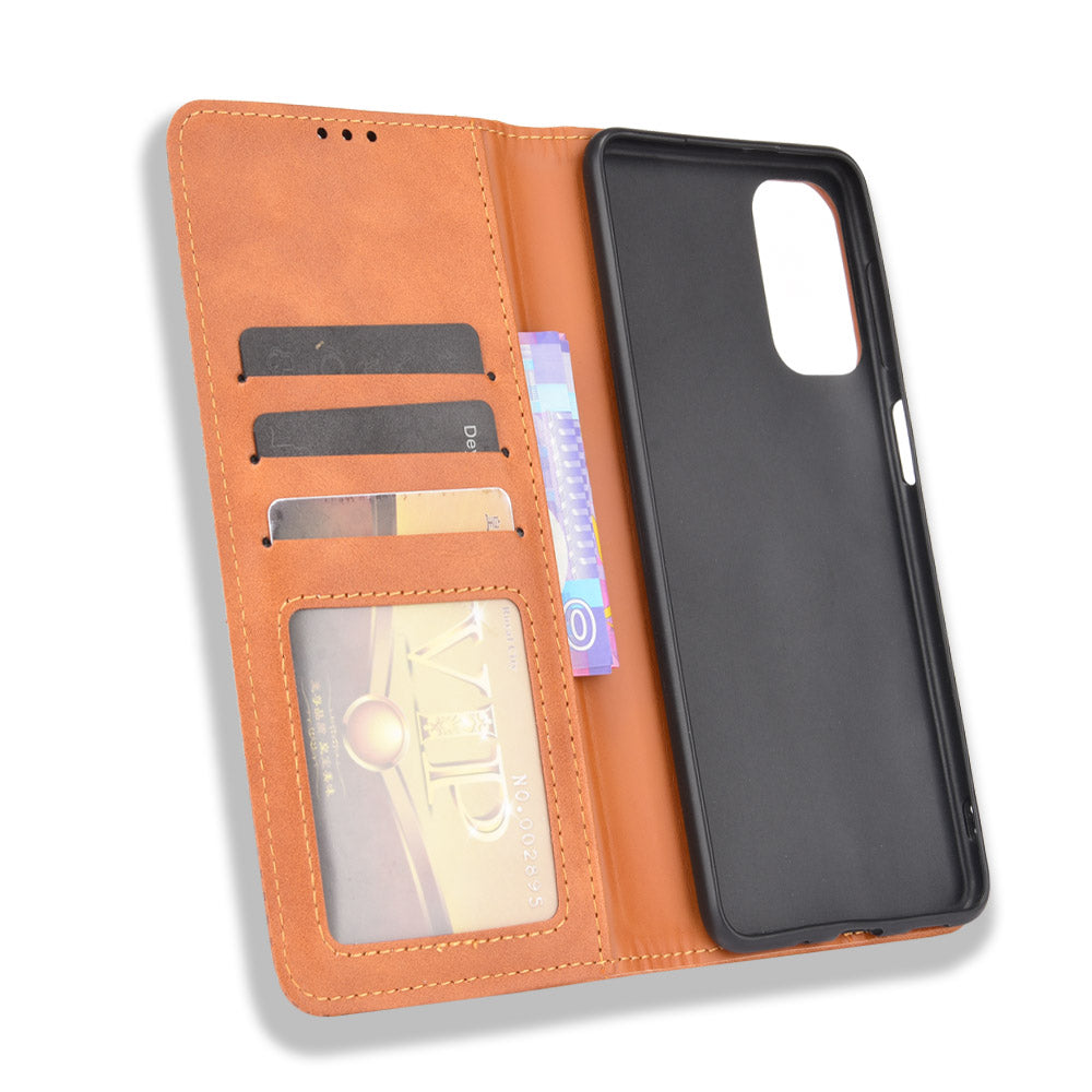 Retro Textured Surface Anti-Drop Phone Leather Case Wallet Stand Cover for Samsung Galaxy M52 5G