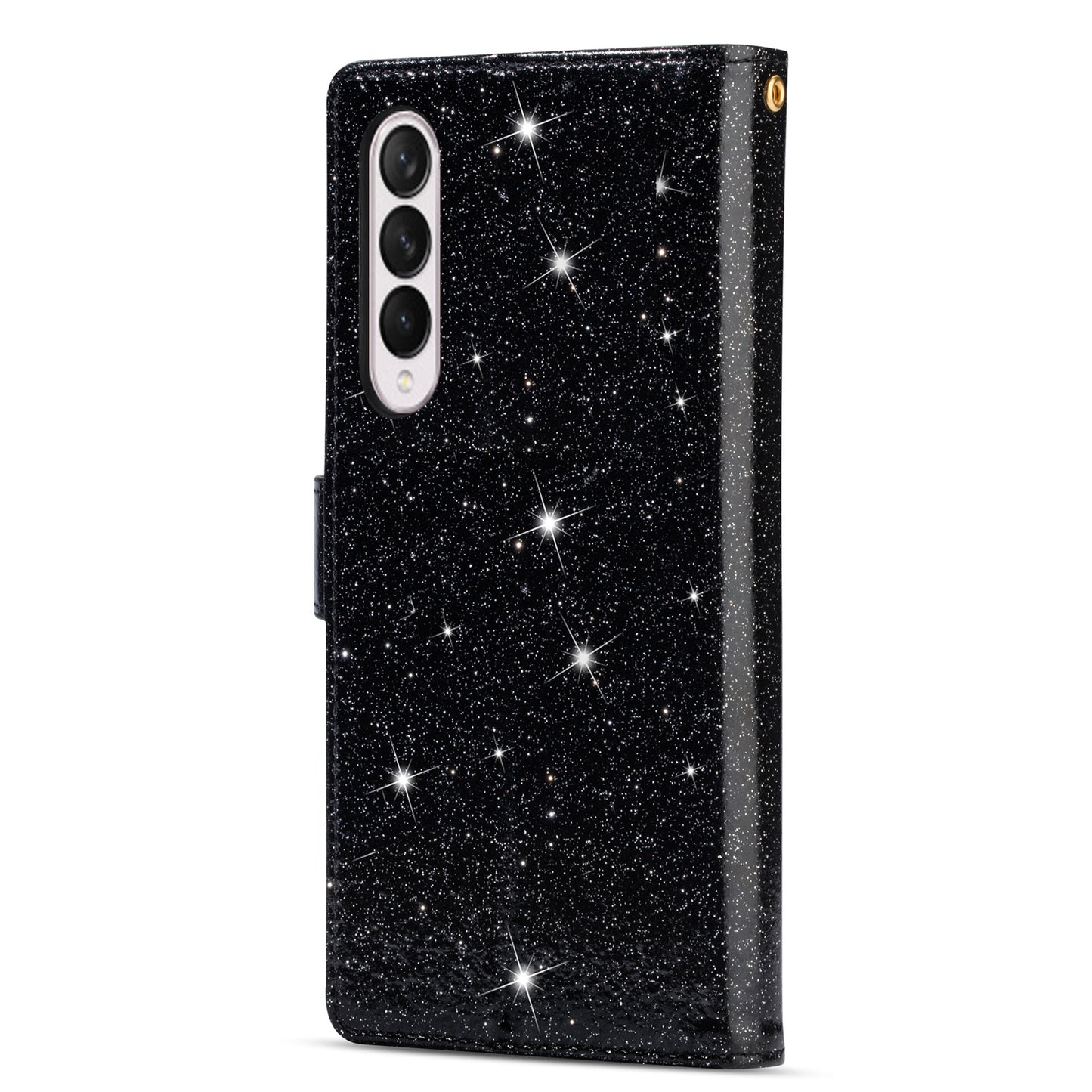 Glittery Starry Style Laser Carving Magnetic Closure Zipper Wallet Stand Protective Leather Phone Case for Samsung Galaxy Z Fold3 5G