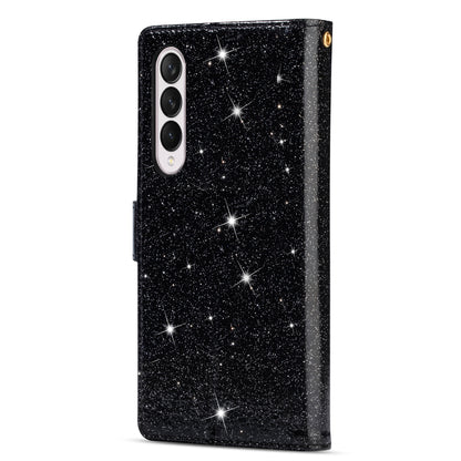 Glittery Starry Style Laser Carving Magnetic Closure Zipper Wallet Stand Protective Leather Phone Case for Samsung Galaxy Z Fold3 5G