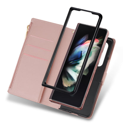 Glittery Starry Style Laser Carving Magnetic Closure Zipper Wallet Stand Protective Leather Phone Case for Samsung Galaxy Z Fold3 5G