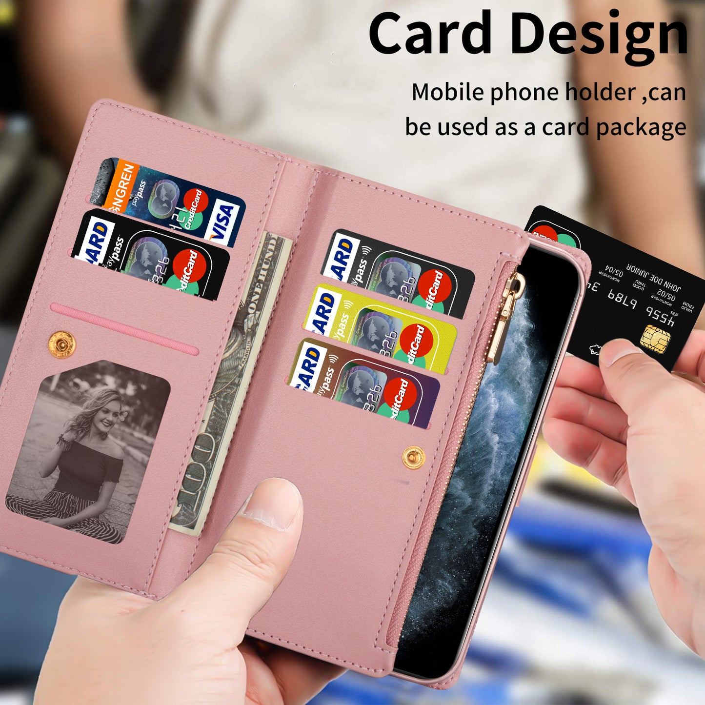 Glittery Starry Style Laser Carving Magnetic Closure Zipper Wallet Stand Protective Leather Phone Case for Samsung Galaxy Z Fold3 5G