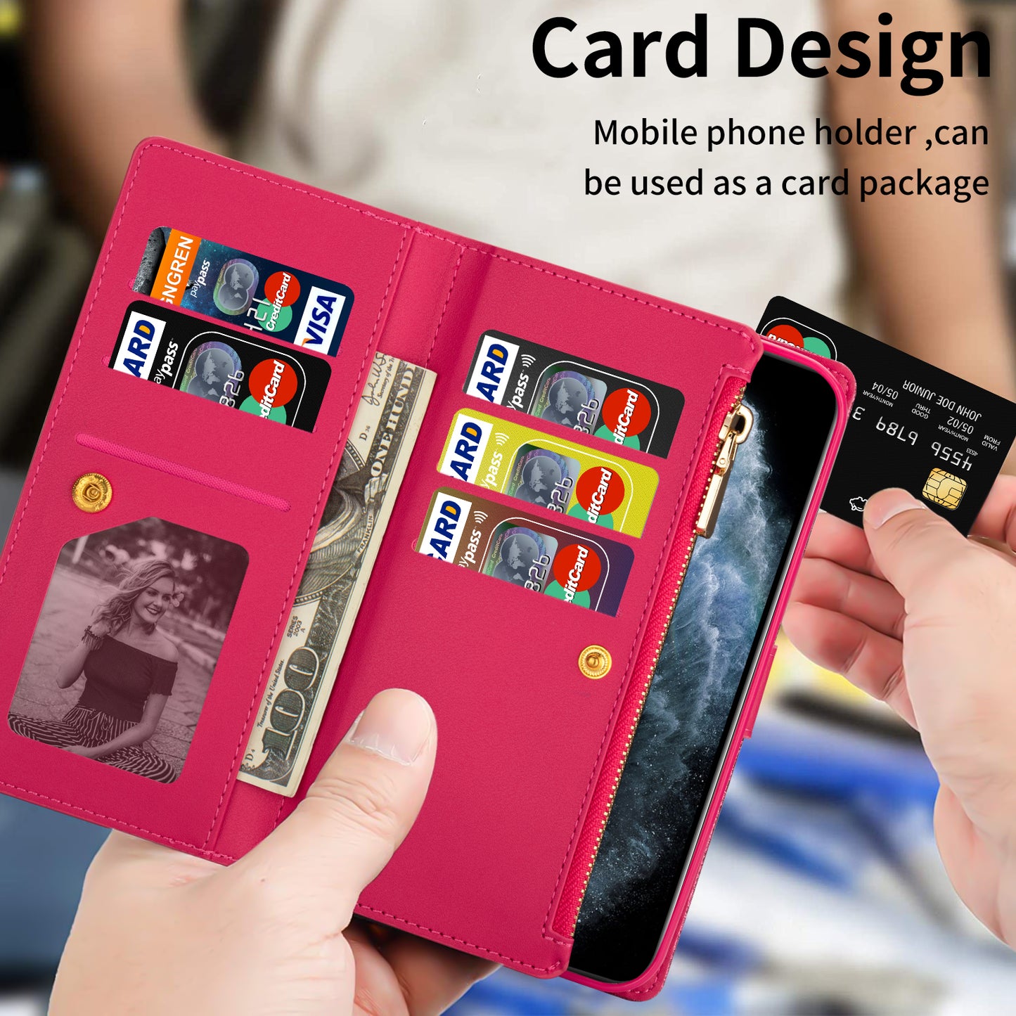 Glittery Starry Style Laser Carving Magnetic Closure Zipper Wallet Stand Protective Leather Phone Case for Samsung Galaxy Z Fold3 5G
