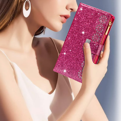 Glittery Starry Style Laser Carving Magnetic Closure Zipper Wallet Stand Protective Leather Phone Case for Samsung Galaxy Z Fold3 5G