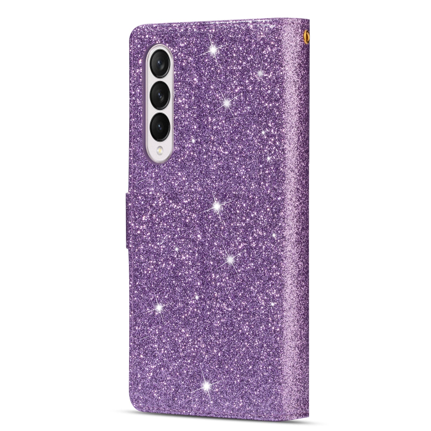 Glittery Starry Style Laser Carving Magnetic Closure Zipper Wallet Stand Protective Leather Phone Case for Samsung Galaxy Z Fold3 5G