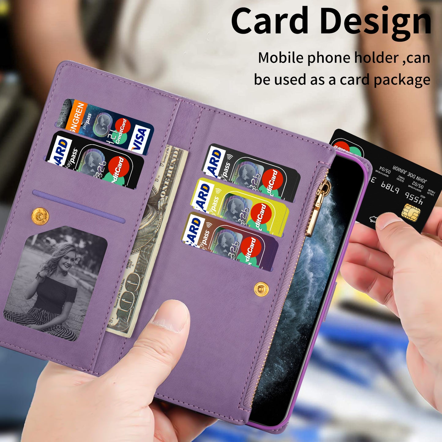 Glittery Starry Style Laser Carving Magnetic Closure Zipper Wallet Stand Protective Leather Phone Case for Samsung Galaxy Z Fold3 5G