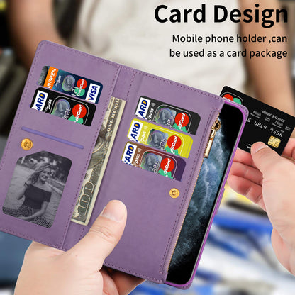 Glittery Starry Style Laser Carving Magnetic Closure Zipper Wallet Stand Protective Leather Phone Case for Samsung Galaxy Z Fold3 5G