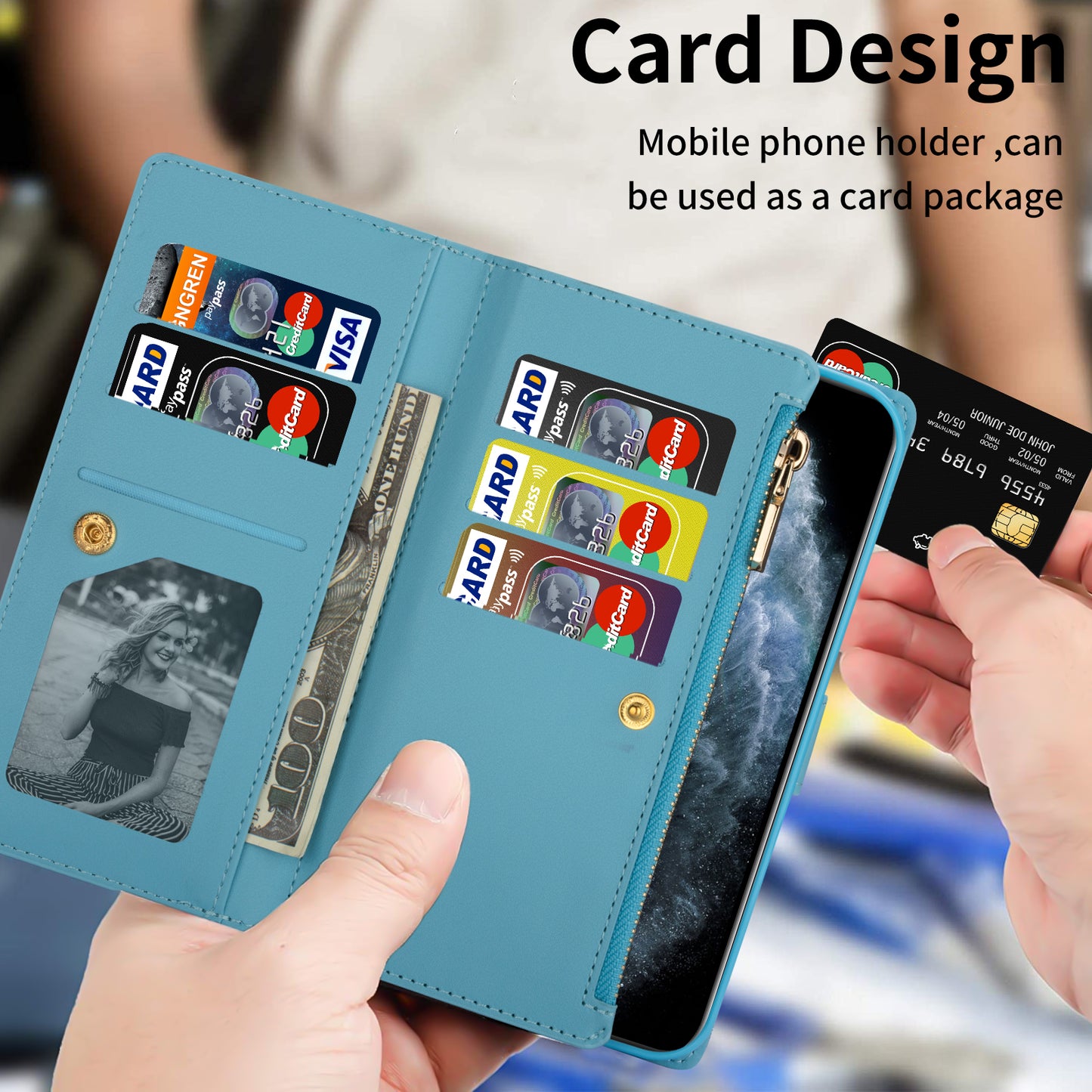 Glittery Starry Style Laser Carving Magnetic Closure Zipper Wallet Stand Protective Leather Phone Case for Samsung Galaxy Z Fold3 5G