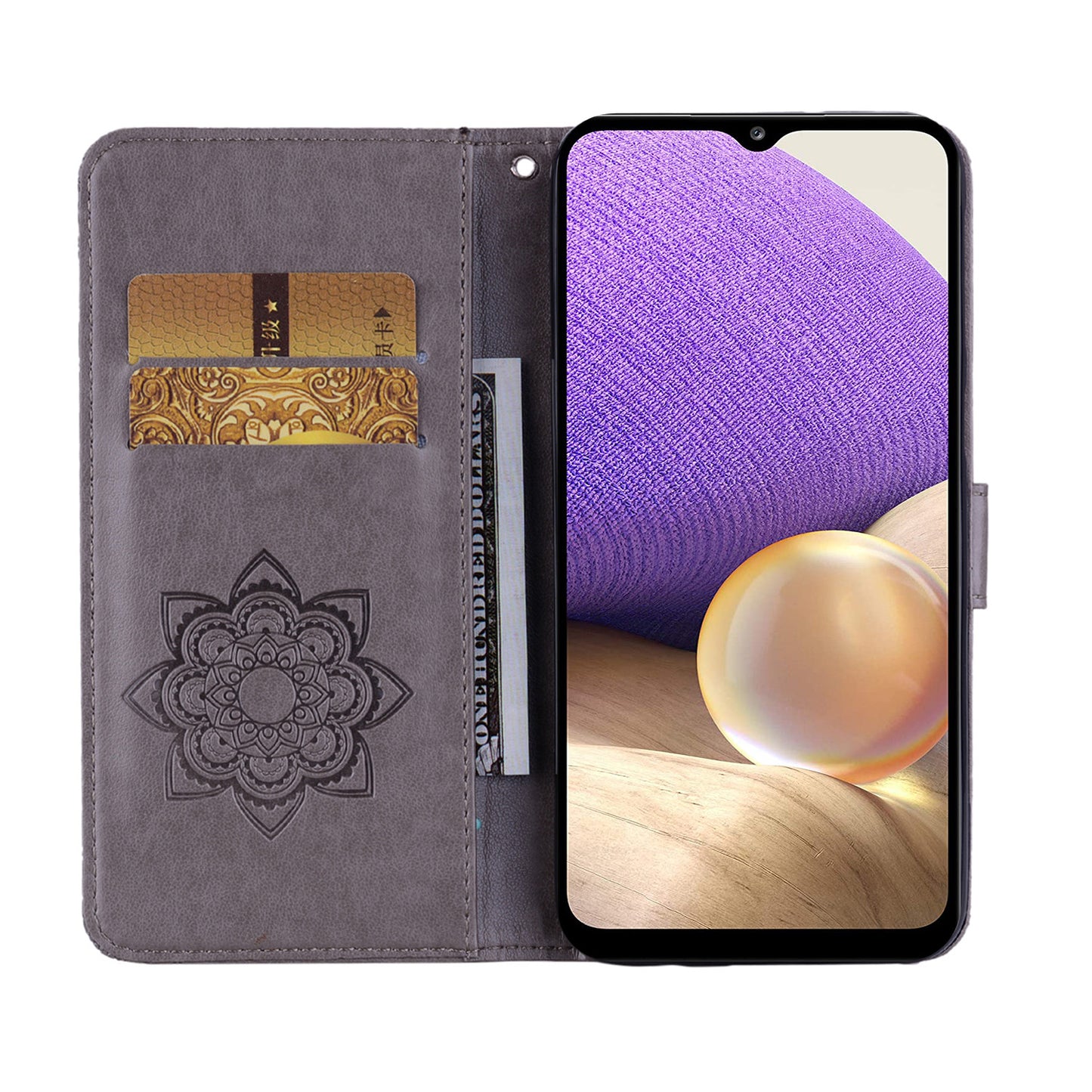 Rhinestone Decor Flip PU Leather Magnetic Clasp Case Wallet Stand Owl Flower Imprinted Shell Cover with Strap for Samsung Galaxy A13 5G / A04s 4G (164.7 x 76.7 x 9.1 mm)