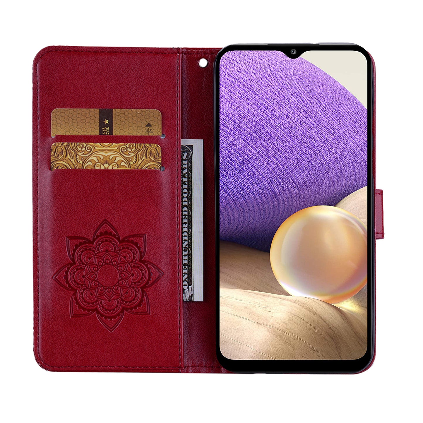 Rhinestone Decor Flip PU Leather Magnetic Clasp Case Wallet Stand Owl Flower Imprinted Shell Cover with Strap for Samsung Galaxy A13 5G / A04s 4G (164.7 x 76.7 x 9.1 mm)