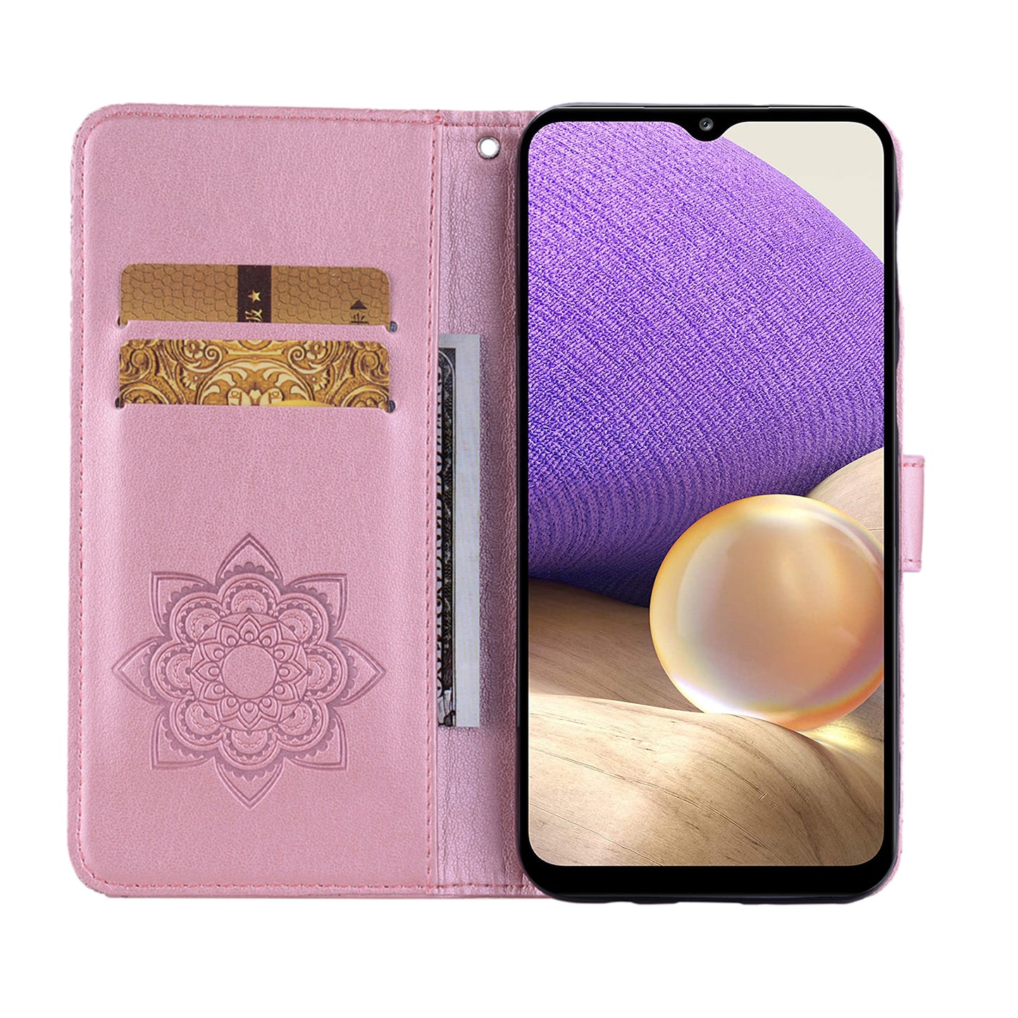 Rhinestone Decor Flip PU Leather Magnetic Clasp Case Wallet Stand Owl Flower Imprinted Shell Cover with Strap for Samsung Galaxy A13 5G / A04s 4G (164.7 x 76.7 x 9.1 mm)