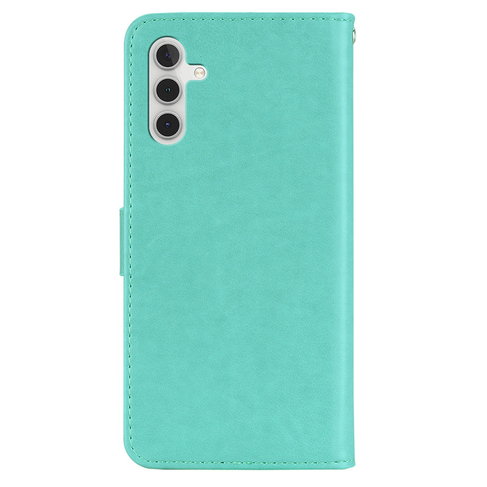 Rhinestone Decor Flip PU Leather Magnetic Clasp Case Wallet Stand Owl Flower Imprinted Shell Cover with Strap for Samsung Galaxy A13 5G / A04s 4G (164.7 x 76.7 x 9.1 mm)