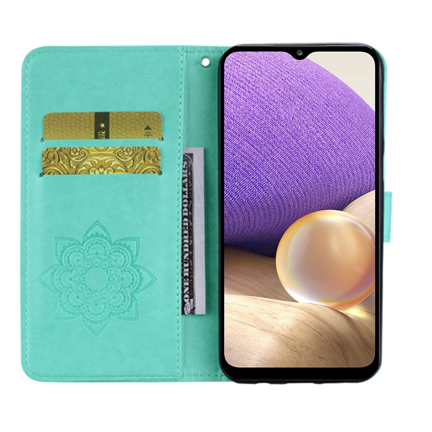 Rhinestone Decor Flip PU Leather Magnetic Clasp Case Wallet Stand Owl Flower Imprinted Shell Cover with Strap for Samsung Galaxy A13 5G / A04s 4G (164.7 x 76.7 x 9.1 mm)