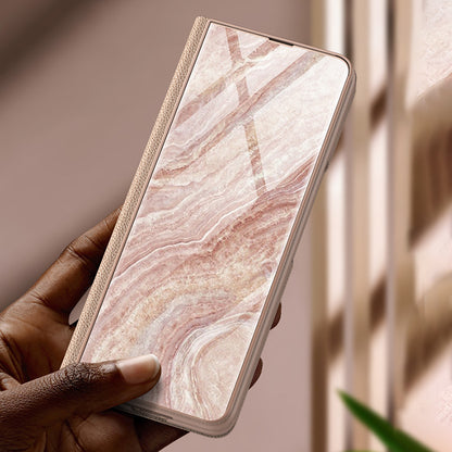 PU Leather + PC Phone Case Marble Pattern Tempered Glass Phone Protective Case for Samsung Galaxy Z Fold3 5G