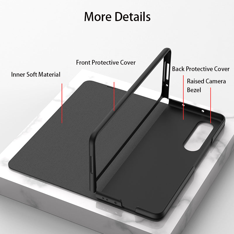 PU Leather + PC Phone Case Marble Pattern Tempered Glass Phone Protective Case for Samsung Galaxy Z Fold3 5G