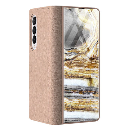 PU Leather + PC Phone Case Marble Pattern Tempered Glass Phone Protective Case for Samsung Galaxy Z Fold3 5G