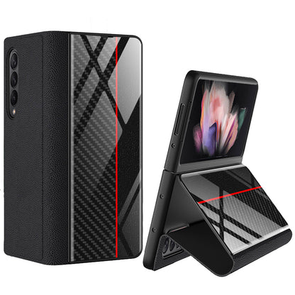 PU Leather + Tempered Glass + PC Phone Case Pattern Printed Stylish Protective Cover for Samsung Galaxy Z Fold3 5G/W22 5G